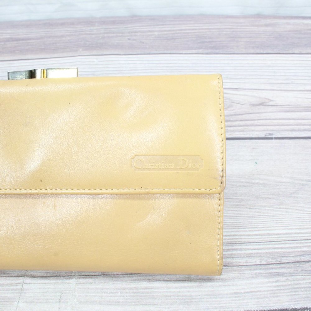 Vintage! Christian Dior Tan Leather Calfskin Kisslock Pouch Wallet - Picture 2 of 10